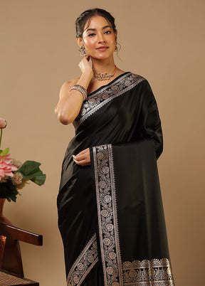Black Banarasi Silk Saree With Blouse Piece