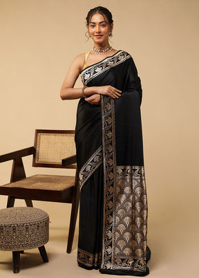 Black Banarasi Silk Saree With Blouse Piece