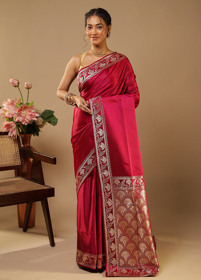 Maroon Banarasi Silk Saree With Blouse Piece