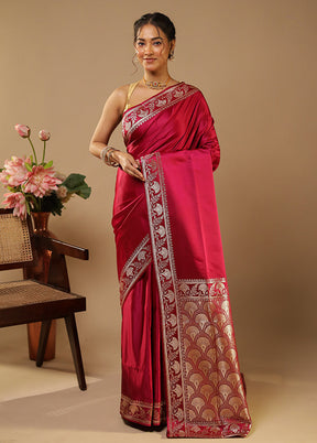 Maroon Banarasi Silk Saree With Blouse Piece
