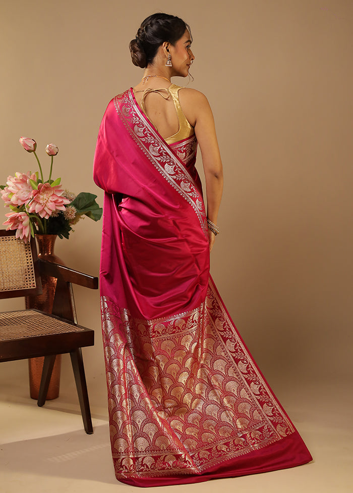 Maroon Banarasi Silk Saree With Blouse Piece