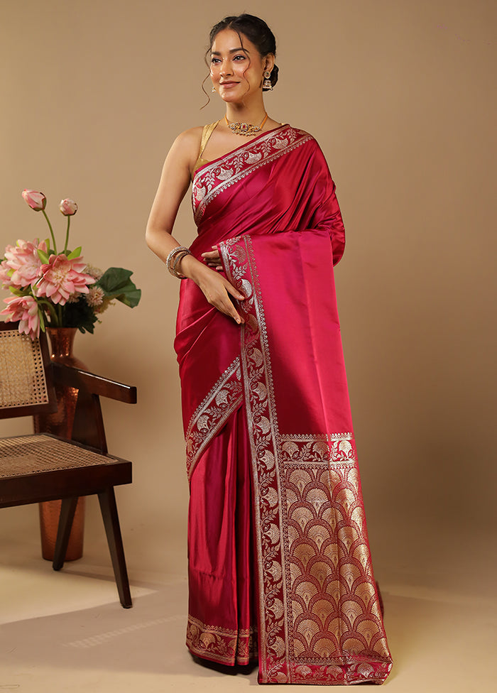 Maroon Banarasi Silk Saree With Blouse Piece