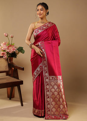 Maroon Banarasi Silk Saree With Blouse Piece