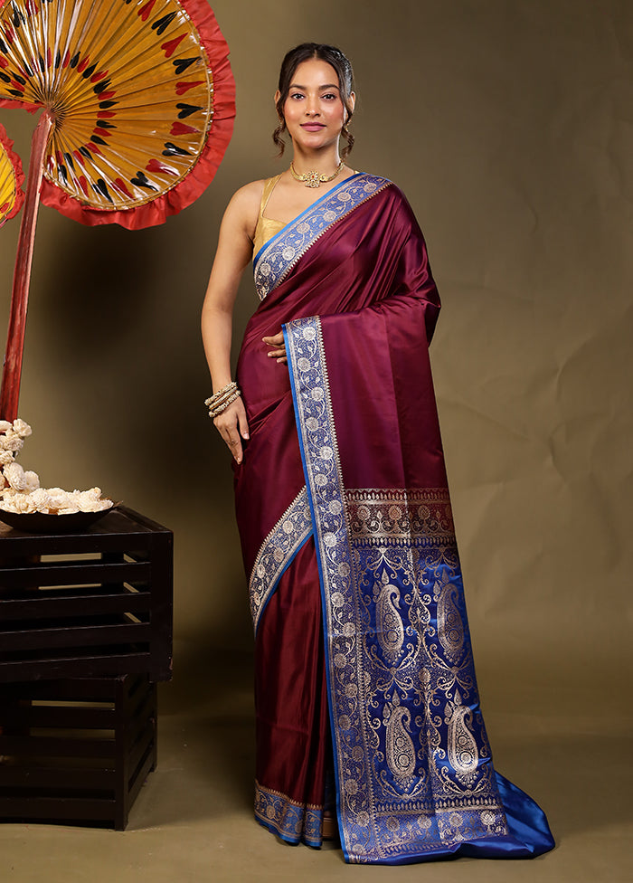 Blue Banarasi Silk Saree With Blouse Piece