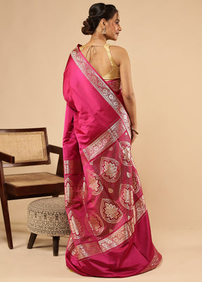 Pink Banarasi Silk Saree With Blouse Piece