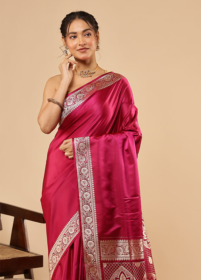 Pink Banarasi Silk Saree With Blouse Piece