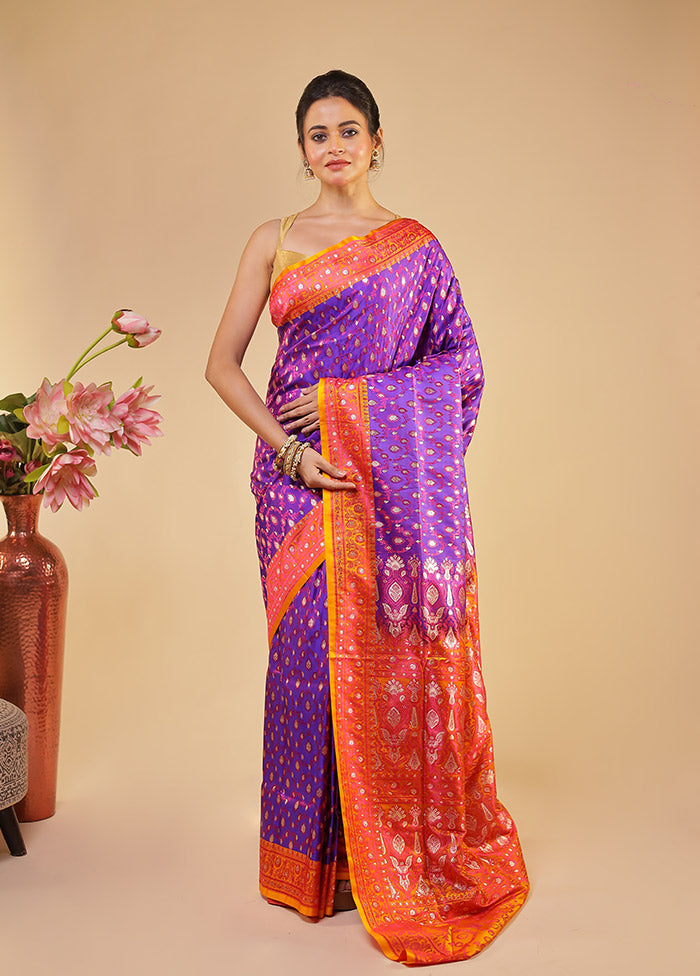 Purple Tanchoi Silk Saree With Blouse Piece