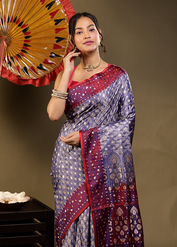 Grey Tanchoi Silk Saree With Blouse Piece