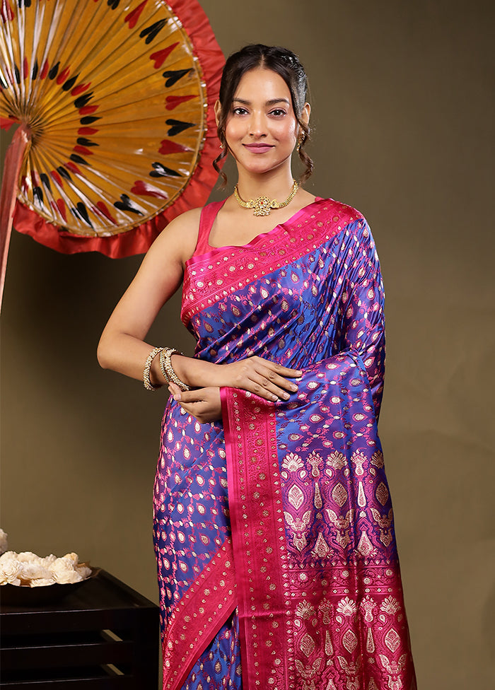 Blue Tanchoi Silk Saree With Blouse Piece