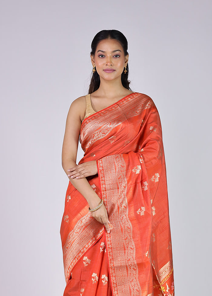 Orange Dupion Silk Saree With Blouse Piece