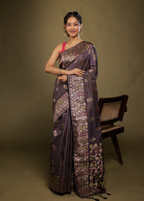 Grey Dupion Silk Saree With Blouse Piece