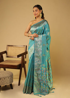 Blue Dupion Silk Saree With Blouse Piece