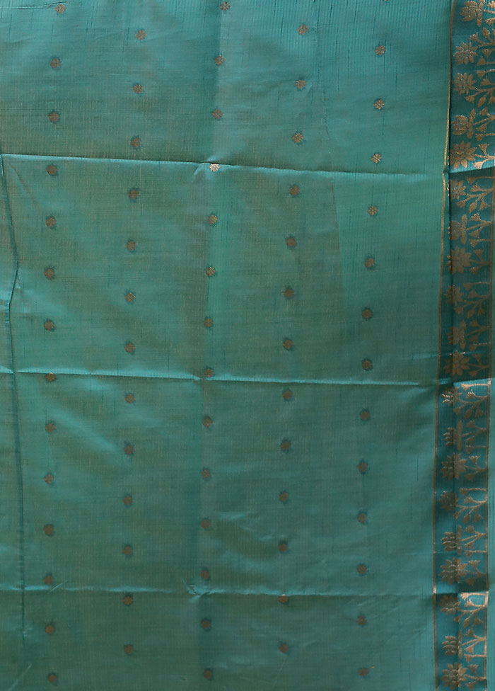 Blue Dupion Silk Saree With Blouse Piece