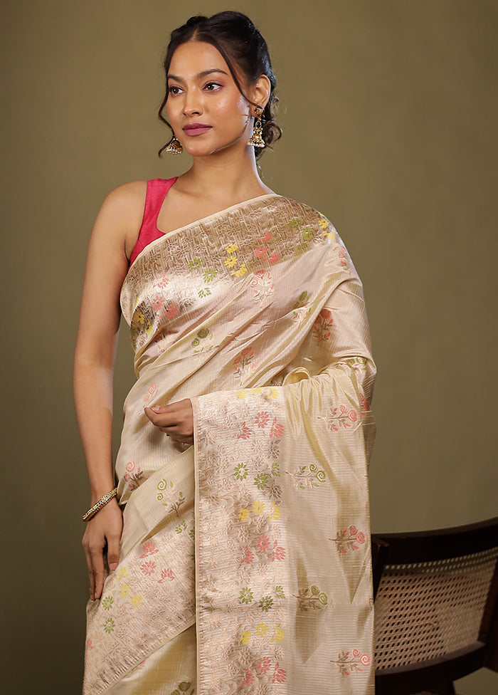 Cream Dupion Silk Saree With Blouse Piece