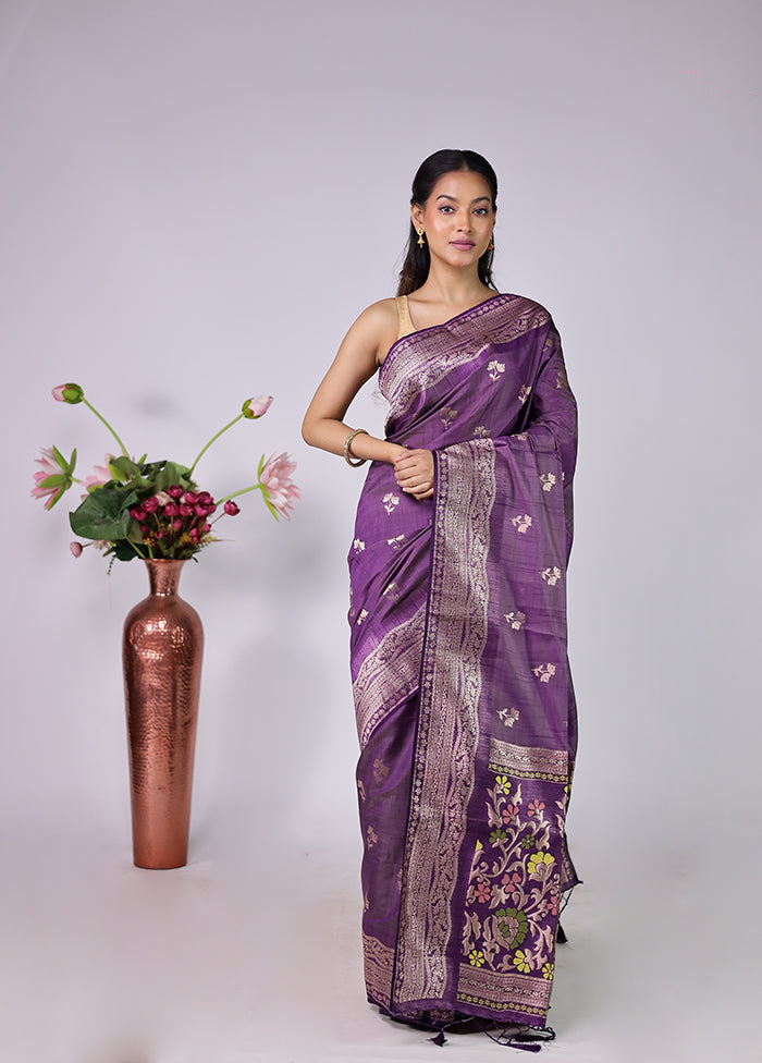 Purple Dupion Silk Saree With Blouse Piece