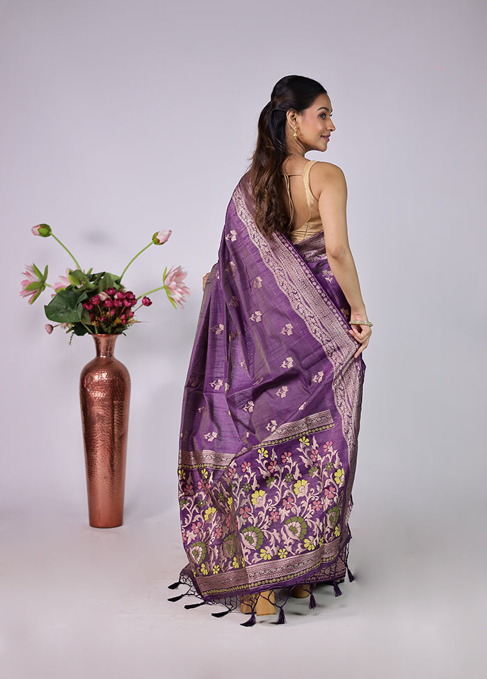 Purple Dupion Silk Saree With Blouse Piece