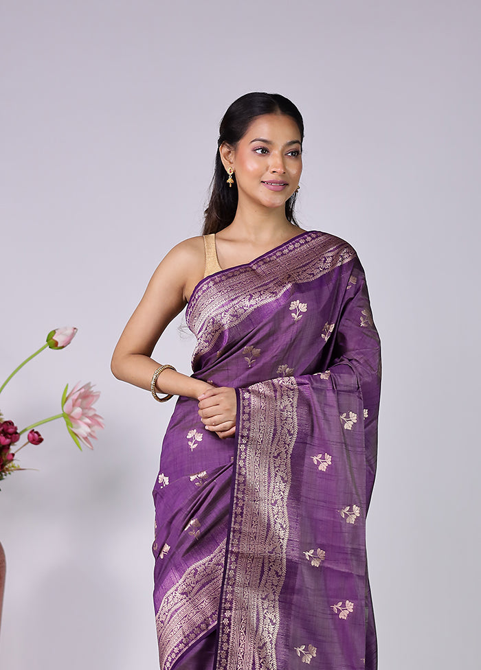 Purple Dupion Silk Saree With Blouse Piece