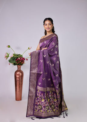 Purple Dupion Silk Saree With Blouse Piece