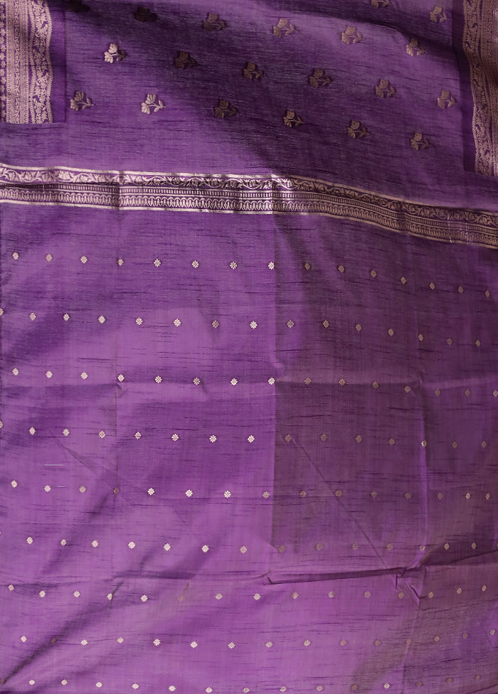 Purple Dupion Silk Saree With Blouse Piece