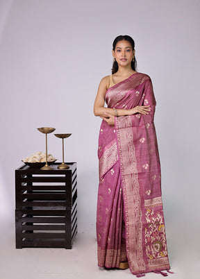 Pink Dupion Silk Saree With Blouse Piece
