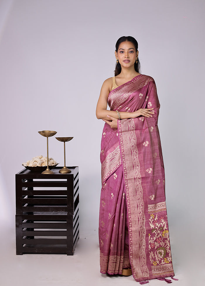 Pink Dupion Silk Saree With Blouse Piece