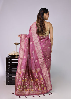 Pink Dupion Silk Saree With Blouse Piece