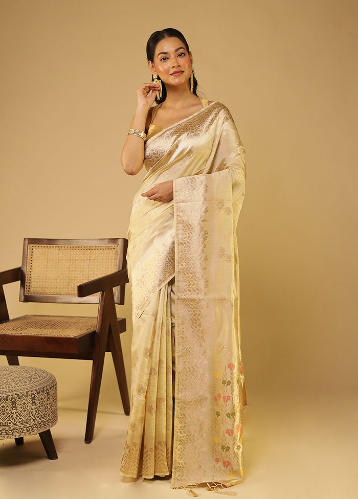 Cream Dupion Silk Saree With Blouse Piece