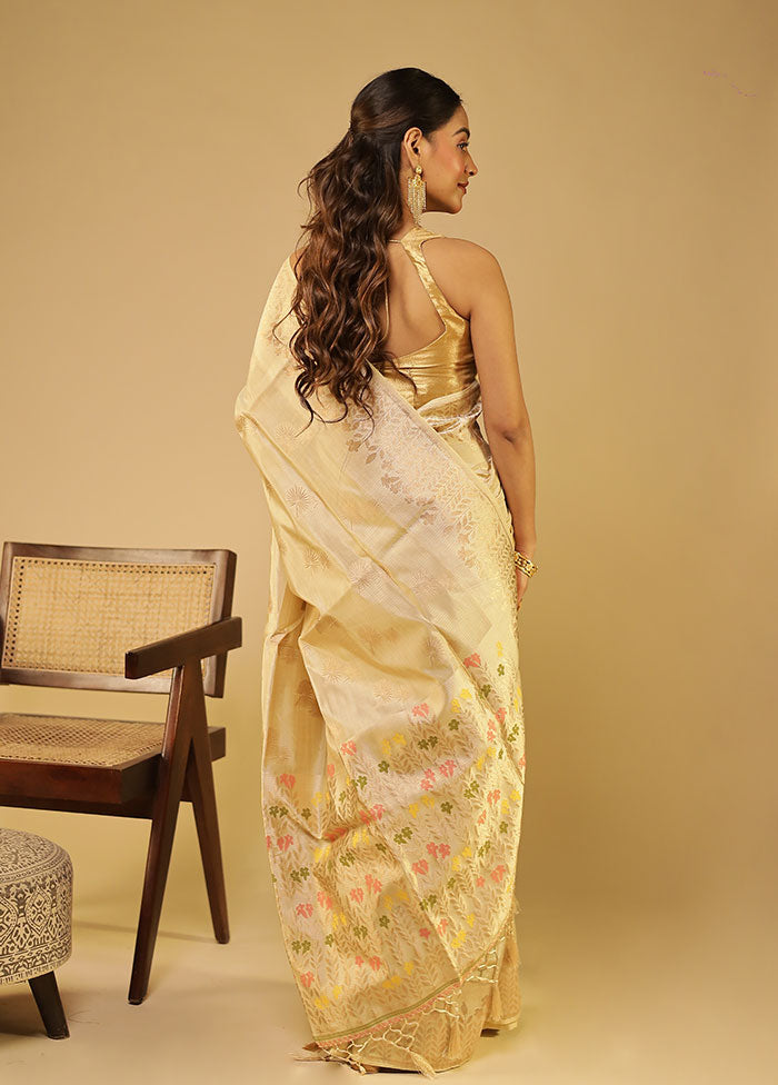 Cream Dupion Silk Saree With Blouse Piece