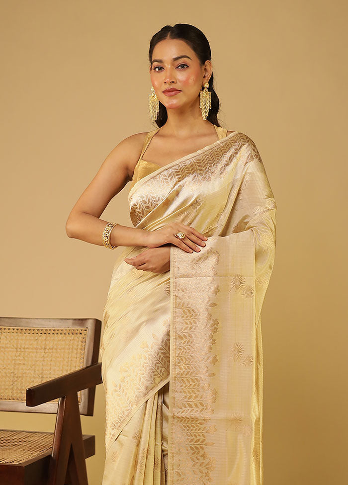 Cream Dupion Silk Saree With Blouse Piece