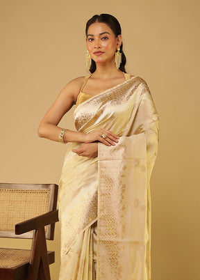 Cream Dupion Silk Saree With Blouse Piece