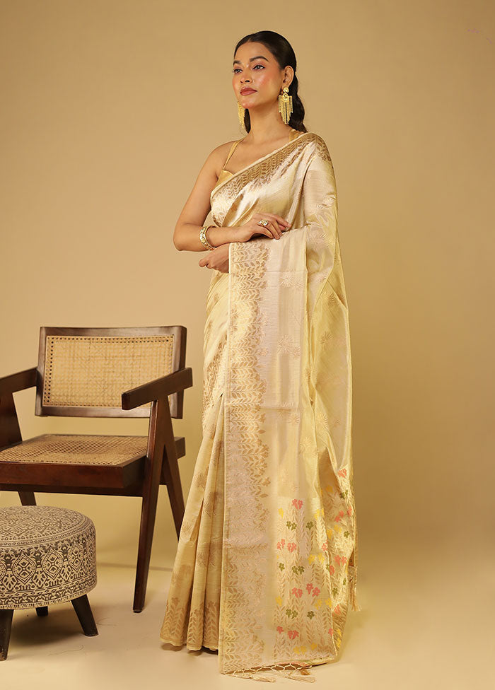 Cream Dupion Silk Saree With Blouse Piece