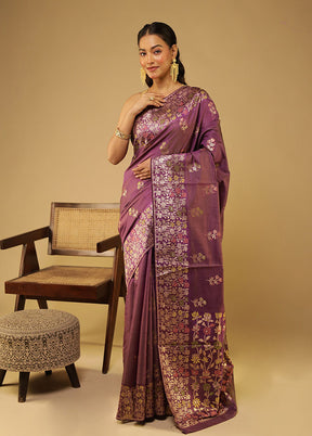 Purple Dupion Silk Saree With Blouse Piece