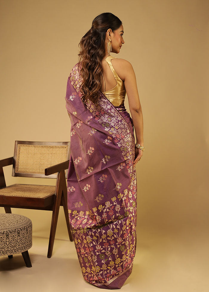 Purple Dupion Silk Saree With Blouse Piece