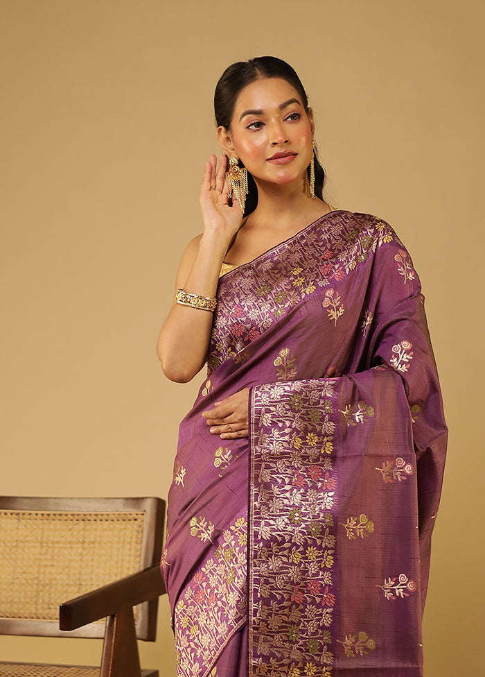 Purple Dupion Silk Saree With Blouse Piece