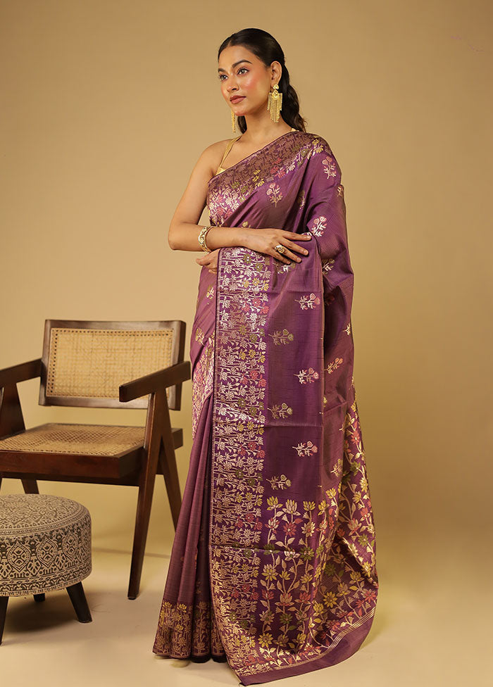 Purple Dupion Silk Saree With Blouse Piece