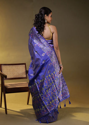 Blue Dupion Silk Saree With Blouse Piece
