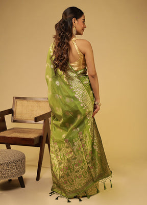 Green Dupion Silk Saree With Blouse Piece