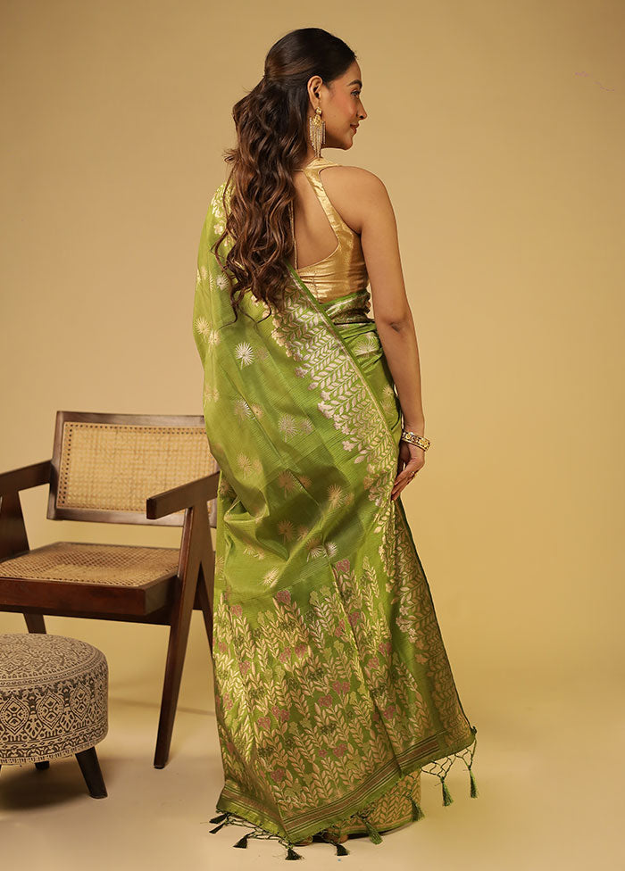 Green Dupion Silk Saree With Blouse Piece