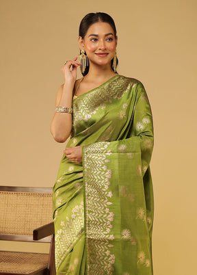 Green Dupion Silk Saree With Blouse Piece