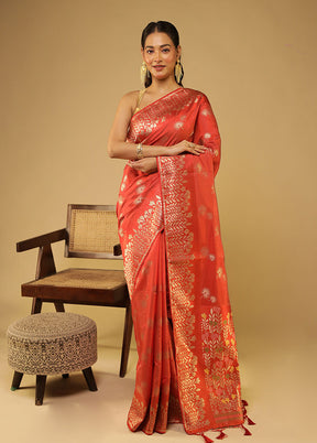 Orange Dupion Silk Saree With Blouse Piece