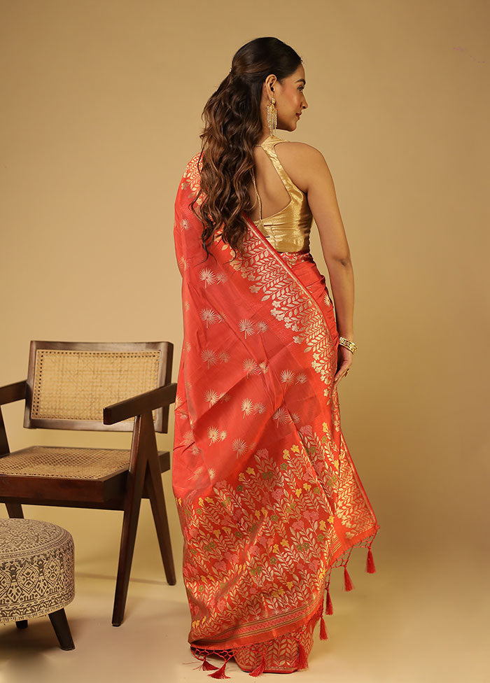 Orange Dupion Silk Saree With Blouse Piece