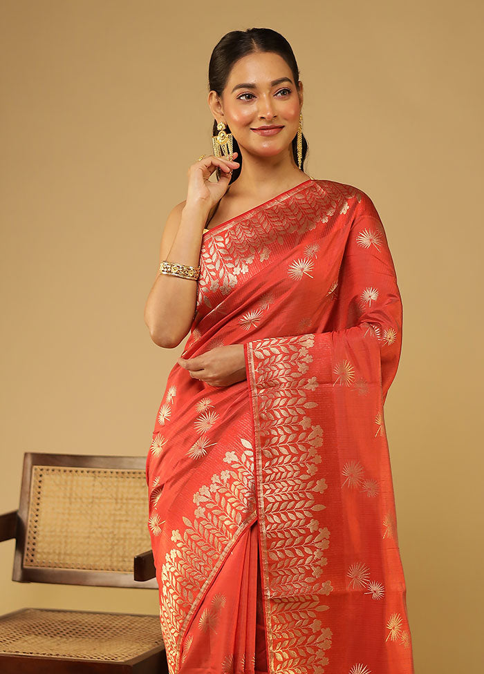 Orange Dupion Silk Saree With Blouse Piece
