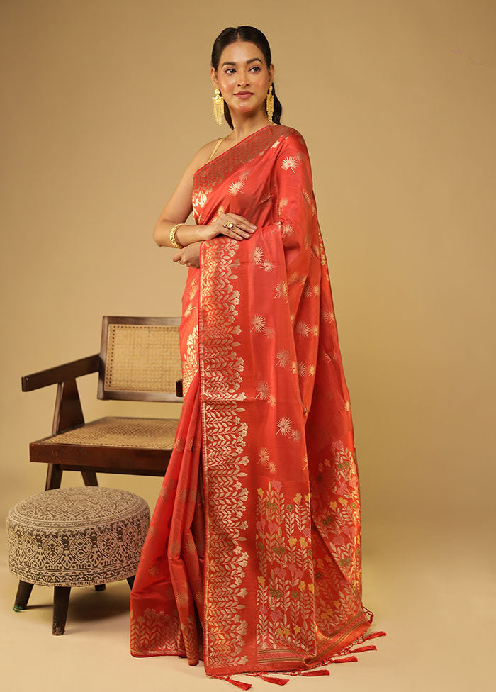 Orange Dupion Silk Saree With Blouse Piece
