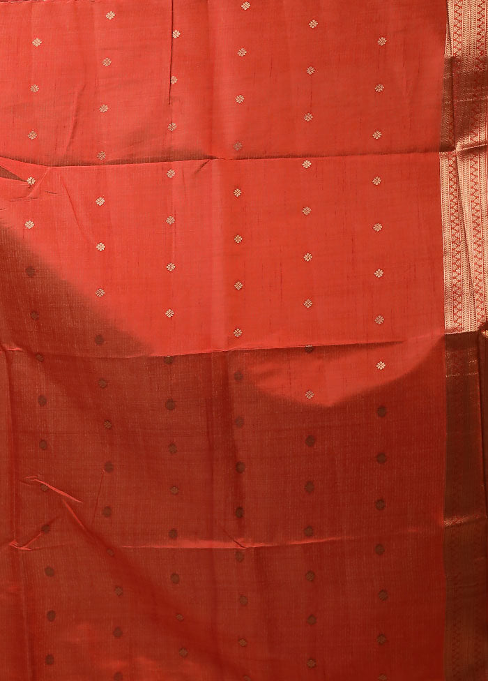 Orange Dupion Silk Saree With Blouse Piece