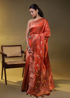 Orange Dupion Silk Saree With Blouse Piece