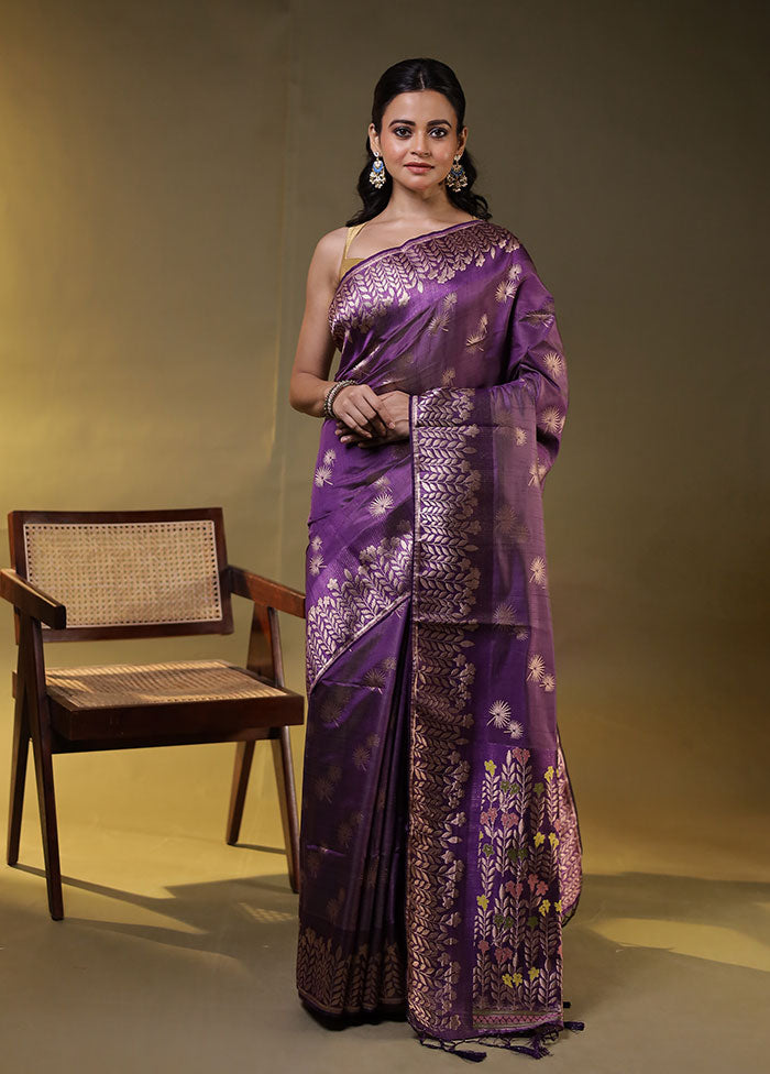 Purple Dupion Silk Saree With Blouse Piece