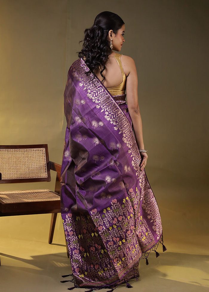 Purple Dupion Silk Saree With Blouse Piece