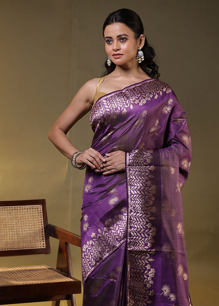 Purple Dupion Silk Saree With Blouse Piece