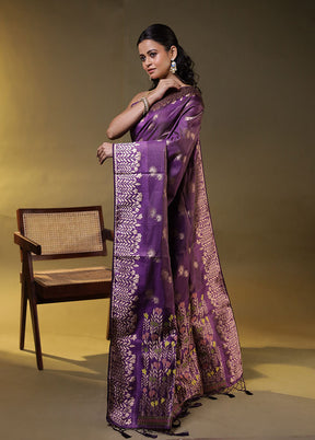 Purple Dupion Silk Saree With Blouse Piece