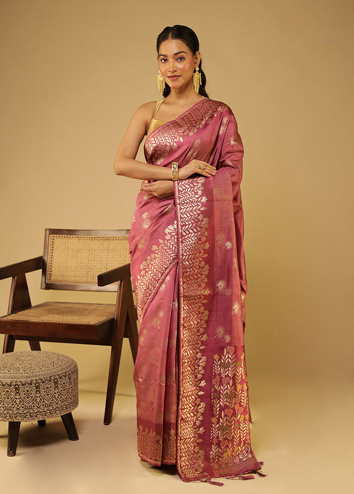 Purple Dupion Silk Saree With Blouse Piece
